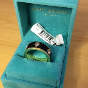 Kurt Geiger Black & Gold Band Ring with Eagle Head and Crystals, Size 8